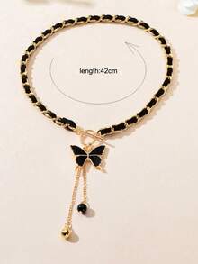 1 Piece Charming Designer Star Pendant Braided Long Necklace With Fringed Ball Pendant For Women Daily Party Jewelry - 均碼+蝴蝶 - 查看 3