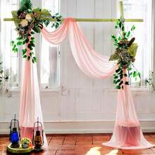 1pc 27*236 Inch Coral Pink Sheer Backdrop Curtain, Suitable For Wedding Arch, Ceremony, Reception, Party, Event, Garden, Outdoor Decoration