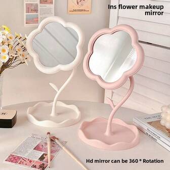 1 件花卉装饰梳妆镜，可旋转化妆镜，适用于卧室书桌，可爱又时尚