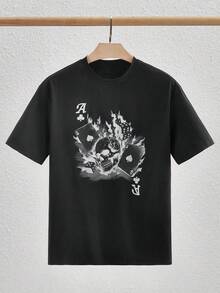 Men Skulls & Poker Cards Graphic Printed Short Sleeve T-Shirt, For Going Out, For Friends - Negro - Ver 3