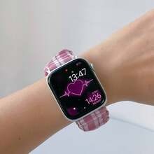 1条女士可爱印花弹力单环表带，兼容 38mm、40mm、41mm、42mm、44mm、45mm、46mm、49mm，时尚手链，可更换表带，适用于 Series 10、9、8、7、6、5、4、3、2、1、SE，发圈式腕带，智能手表配件，母亲节、父亲节、送给家人、朋友和返校学生的礼物 - 彩色 - 查看 3