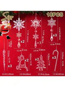 Crystal Clear Christmas Ornaments Acrylic Snowflake Icicles Pendants Winter Party Holiday Xmas Tree Hanging Decorations