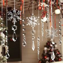 Crystal Clear Christmas Ornaments Acrylic Snowflake Icicles Pendants Winter Party Holiday Xmas Tree Hanging Decorations