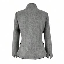 Kontrastfärgad framknapp med fuskfickor för kontoret, kavaj i ullblandning, mångsidig för höst/vinter - Grå - Visa 4