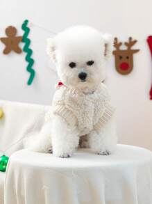 1 pieza Ropa para mascotas, Lindo atuendo para perros/gatos pequeños, Cálido y cómodo suéter de felpa navideño para mascotas