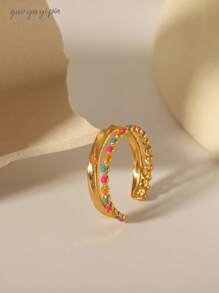 1 pieza Anillo abierto minimalista de acero inoxidable chapado en oro multicapa, adecuado para uso diario, festivales, bodas, fiestas, cumpleaños, amistades y regalos