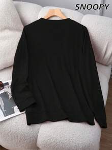 Women's  Rides An Electric Car Round Neck Loose  Long Sleeves Casual Knitted Cute Print Simple Basic Lounge Top, Fall, Winter - Black - View 2