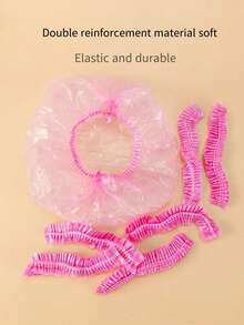 100 件一次性浴帽，透明塑料防水浴帽，多用途弹性发套，缝合，加工帽，适用于水疗、沙龙、头发护理、家庭使用的头套，男女旅行必备品，非常适合万圣节、圣诞节