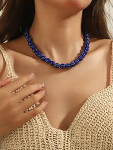 1pc Boho Style Round Geometric Ceramic Pumpkin Bead Handmade Beaded Necklace With Stainless Steel Chain & Lobster Clasp, Gift For Women, Suitable For Daily Wear And Holidays