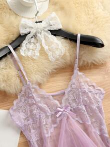 两件套性感薄纱睡衣套装，妩媚可爱，女士适用 - 粉色 - 查看 3