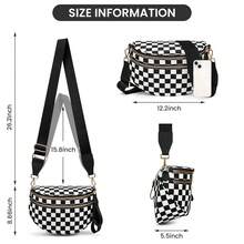Checkered Bum Bags For Women Crossbody,Nylon Crossbody Bag Large Fanny Pack Checkered Purse Oversized Slouchy Belt Bag - Kẻ caro đen trắng - Xem 2