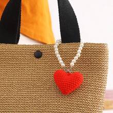 1 قطعة سلسلة مفاتيح قلب مصنوعة يدويًا بالكروشيه، ديكور معلق مصنوع بالتريكو، إكسسوار للحقيبة/الهاتف