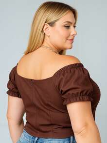 PLUS SIZE BLOUSE BEGALINE ELASTANE CIGANINHA LOOK PLUS SIZE 44 To 52 - Rust Brown - View 2