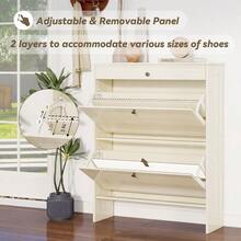 Shoe Cabinet With 2 FlipUp Doors Drawer Slim Shoe Cabinet With Adjustable Shelves Elevated Design Freestanding Narrow Shoe Storage Organizer For Entryway Hallway Foyer Light Oak - Gỗ sồi sáng - Xem 3