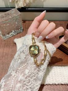 1件优雅奢华个性化女士手链腕表，超薄方形简约石英表，适合日常佩戴，生日礼物 - 金色 - 查看 2