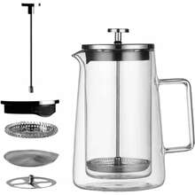 963.9g/34oz Cafetera de émbolo francés de vidrio, vidrio resistente al calor de doble capa, filtro de acero inoxidable, apta para café, té y frío