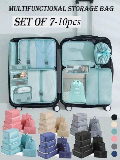 1-10pcs Travel Clothes Organizer Set, Waterproof Packing Cubes Organizer Bags, Travel Essentials, Large Capacity Multi-Function Zippered Packing Cubes, Wash Bag, Makeup Bag