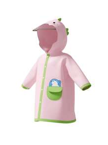 1pc Cute Shark Design Kids Raincoat, Boys Girls Kindergarten Cartoon Rainwear Raincoat With Backpack Hole, Student Raingear