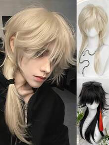 黑色金发长直假发合成马尾假发狼尾蓬松层次男女假发适合日常派对洛丽塔角色扮演假发 65 厘米 - 彩色 - 查看 1