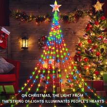 1pc, Sparkling Christmas 200LED Pentagram Outdoor String Light – USB Powered, 8 Modes For Home, Kitchen, Room, Courtyard, Christmas Tree, Festive Decoration&Gift! Romantic Dreamy Fairy Light Waterfall Lamp For Xmas(Battery Not Included) Home Decor Christmas Decorations Room Decor Winter