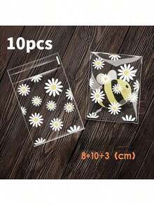 10 件雏菊自粘包装袋、烘焙饼干袋、珠宝雪花酥皮礼品袋，可用于派对、庆典、婚礼等送礼必需品