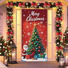 2pcs Christmas Door Decor Set, Holiday Ripple Door Cover, 35x79 Inches, Easy Install & Remove, Anti-Dirty, With Door Flag Decor, Suitable For Holiday Home Decor, Wedding, Birthday, Anniversary