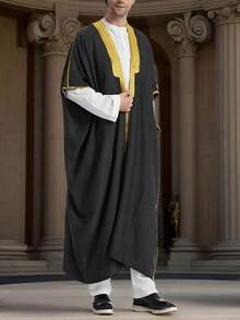 Middle Eastern Arabic Men's Graduation Gown With Embroidered Luxury Shawl/Cape Robe - Black - View 1