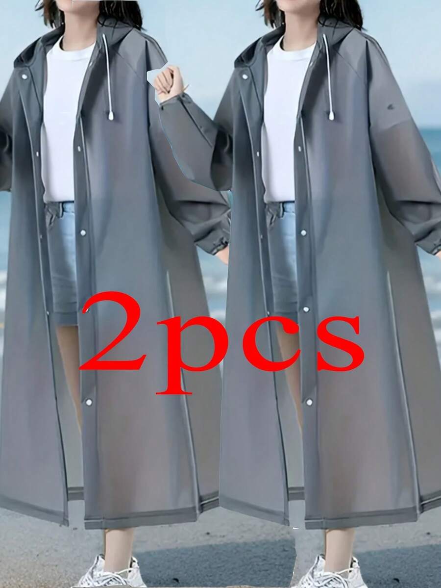 1-2pcs Thick High-Quality EVA Raincoat, Adjustable Hood, Unisex Lightweight Durable Rainwear, Not Disposable - Windproof For Cycling, Hiking, Fishing, Easy To Clean Outdoor Gear (Handwash), Bicycle Rain Jacket, Mountaineering Suit, Windproof And Waterproof