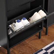 SoBuy Shoe Rack With 2 Flaps, Slim Shoe Cabinet, Shoe Rack With 2 Shelves, Shoe Chest Of Drawers, Shoe Storage, White, W X H X D Approx. 50 X 90 X 19 Cm FSR177-W - 黑色 - 查看 6