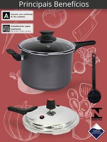 Panela de Pressão Fechamento Externo 4,5L Com Tampa de Vidro e Antiaderente Cor Preto Grafite - Grafite - Visão 8