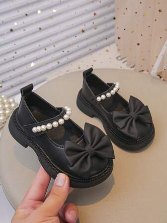 נעלי עור אופנתיות וחמודות לבנות, אביב/סתיו קישוטי פפיון לבנים טהורים נעליים שטוחות ונוחות לילדים בחוץ, נעלי תינוקות קז'ואל, נעליים לכל העונה, מומלץ לחזרה לבית הספר