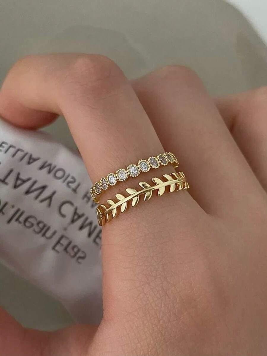 Pair Of 3mm Beveled Wedding Rings, 18k Gold Plated, 925 Silver Solitaire - Vàng - Xem 1