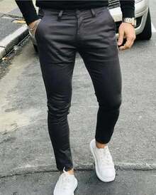 Men's Slim Casual Traditional Twill Pants With Built-In Pocket - Black - View 1
