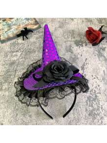 节日女巫帽发箍，蕾丝边头饰，趣味发夹头饰