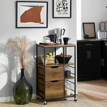 SoBuy Kitchen Trolley Cart Kitchen Storage Trolley Serving Trolley White And Natural W53 X D37 X H89cm FKW111-WN - 棕色 - 查看 3