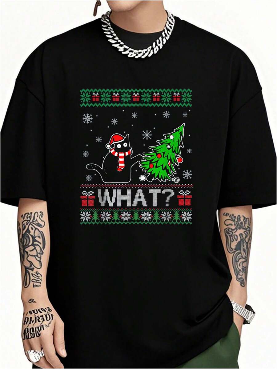 What Funny Black Pushing Tree Ugly Xmas-Shirt Men Women Men's-Shirt Graphic Tees Crop Tops Outfits Tops-Shirt - màu đen - Xem 1