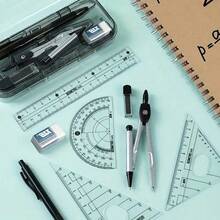 8pcs Geometric School Compass, Mechanical Pencil, Protractor, Ruler And Triangle Ruler Drawing Kit With Storage Box