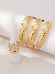 1套时尚不对称手链和1个戒指女士手链套装 - 金黃色 - 查看 3