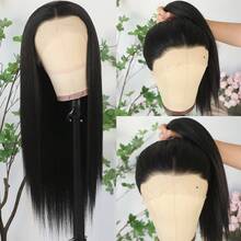 Purple Color Lace Front Wigs Pre Plucked Hairline Long Straight Wigs For Fashion Women Girls Party Daily Wear Glueless Dark Purple Lace Front Synthetic Wigs 13x4 Free Part Heat Resistant Fiber Hair 28 Inch 180% Density - 黑色 - 查看 3