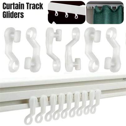 2Set (50pcs/Set)Strong White Curtain Track Glide Runner Glider Hook For Swish Railing Bathroom Decor
