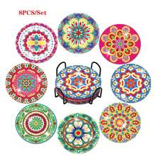 8pcs/set Mandala Pattern Diamond Painting Diy Coaster With Ab Shaped Resin Drills, Gift With Cup Mat - Multicolor - View 11