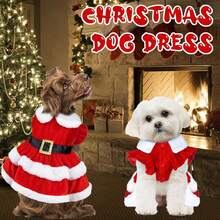 1 pieza Vestido elegante y lindo de poliéster rojo con ribete blanco, cálido para mascotas en Navidad, adecuado para gatos y perros pequeños/medianos en otoño/invierno (excluyendo el sombrero)