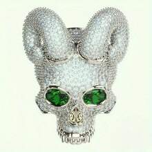 Anillo de cuerno de calavera gótico, anillo punk de hombre chapado en oro blanco, joyería vintage para fiesta de Halloween