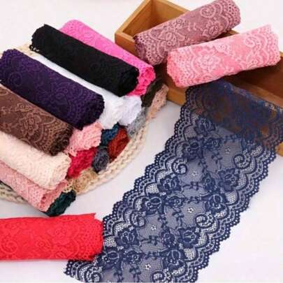 1m X 15cm Elastic Lace Trim, Multi-Color DIY Decorative Sewing Lace Craft Supplies, Lace Ribbon, Suitable For Handicrafts, Dresses, Gift Wrapping, Weddings, Home Decor, Shoelaces, Planners, Back To School, Parties, Versatile, Holidays
