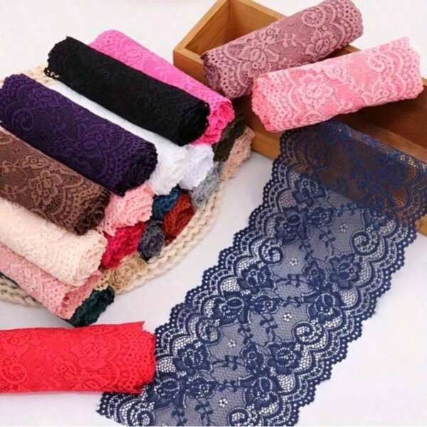 1m X 15cm Elastic Lace Trim, Multi-Color DIY Decorative Sewing Lace Craft Supplies, Lace Ribbon, Suitable For Handicrafts, Dresses, Gift Wrapping, Weddings, Home Decor, Shoelaces, Planners, Back To School, Parties, Versatile, Holidays