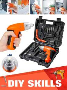 Multi-Functional Electric Screwdriver, Multi-Piece Impact Drill, Electric Drill, Mini Pistol Drill For Home Use, Lithium-Ion Power Tools, Suitable For Home Installation, Appliance Repair, Wood Drilling, Rotatable Body With LED Work Light, Rechargeable - Luxury Box Set