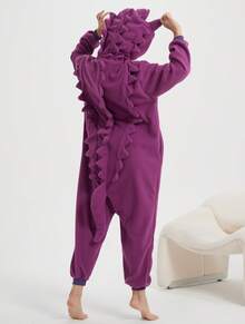 Adult Men's Cartoon Zipper One-Piece Pajamas, Autumn And Winter Thickened Animal One-Piece Pajamas, Hooded Warm Home Clothes, Halloween Costumes, Christmas Role-Play Party Costumes - 紫色 - 查看 2