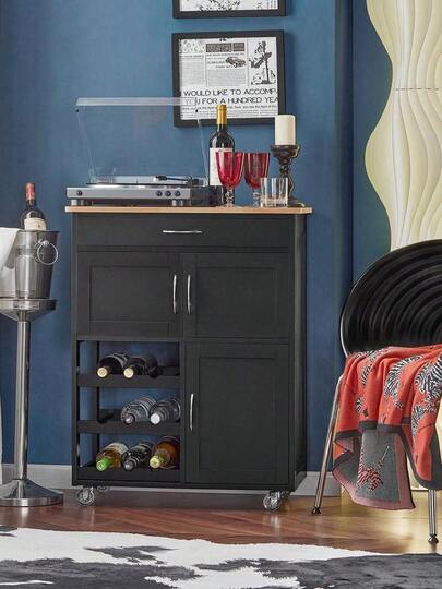 SoBuy FKW45-HG, Kitchen Storage Trolley Serving Trolley Kitchen Storage Cabinet With Stainless Steel Worktop