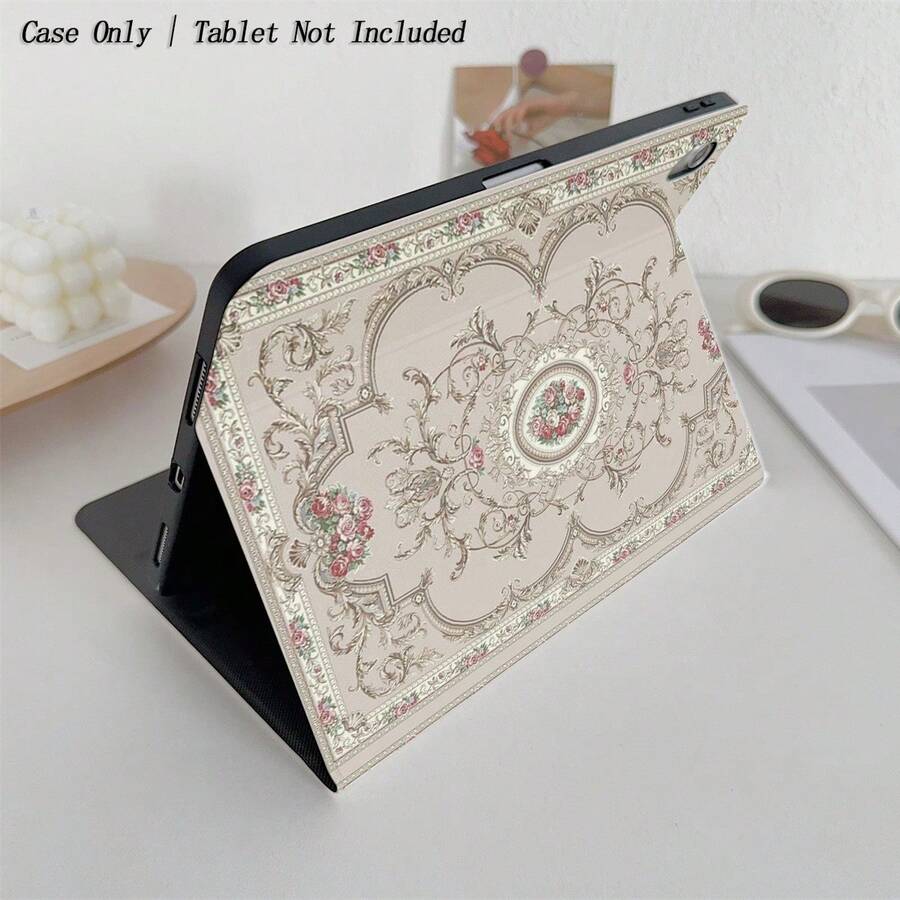 1pc Vintage Floral Pattern Elegant Luxury Protective Case With Pencil Slot, Compatible With IPad 10.9/10.2/Air 5th Gen/Pro 11/10th Gen/9.7/Air 2/IPad (7th Gen)/IPad (8th Gen)/IPad Air 4/5/IPad Pro 11/IPad 10th Gen 10.9" (2022)/IPad Air 13" (M3 2025)/IPad Air 11" (M3 2025)/IPad 11" (A16 2025), Galaxy Tab S10+/S9/A9, With Auto Sleep/Wake Function - Multicolor - View 1