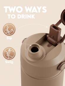 18oz Insulated Water Bottle With 2-In-1 Straw Lid, 24 Hours Cold Retention, Leak-Proof, Stainless Steel Double Wall, Suitable For Sports, Fitness, Travel And School - Brown - View 5